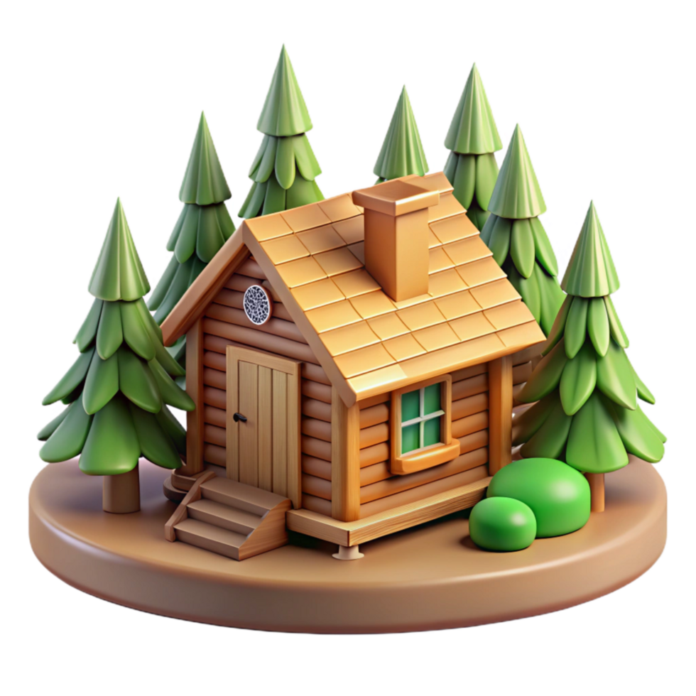 vibrant modern Wooden Cabin Forest Scene Cutout Isolated high quality png