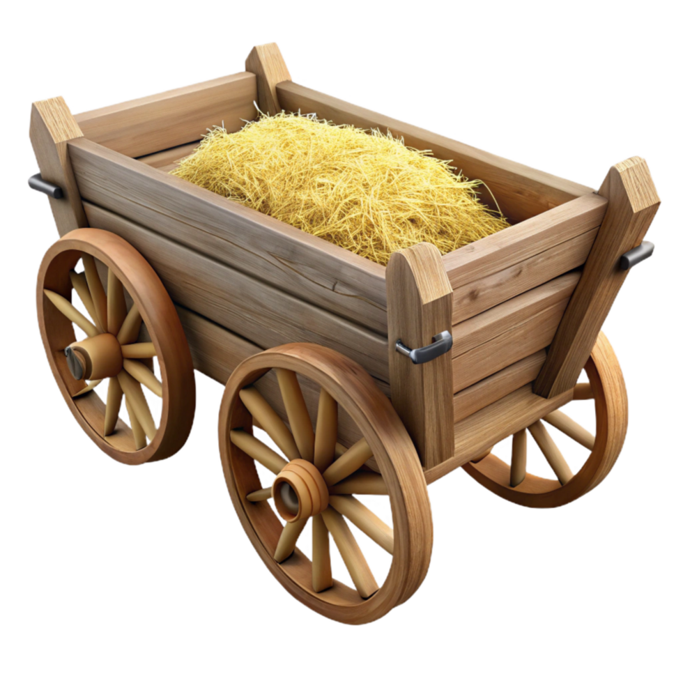 stunning contemporary Wooden Cart with Hay Element high resolution png