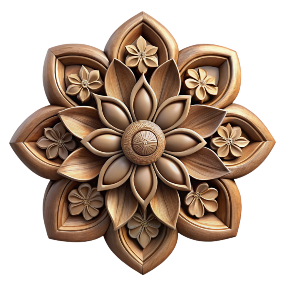 magnificent rustic Wooden Carving Floral Motif Cutout Element premium png