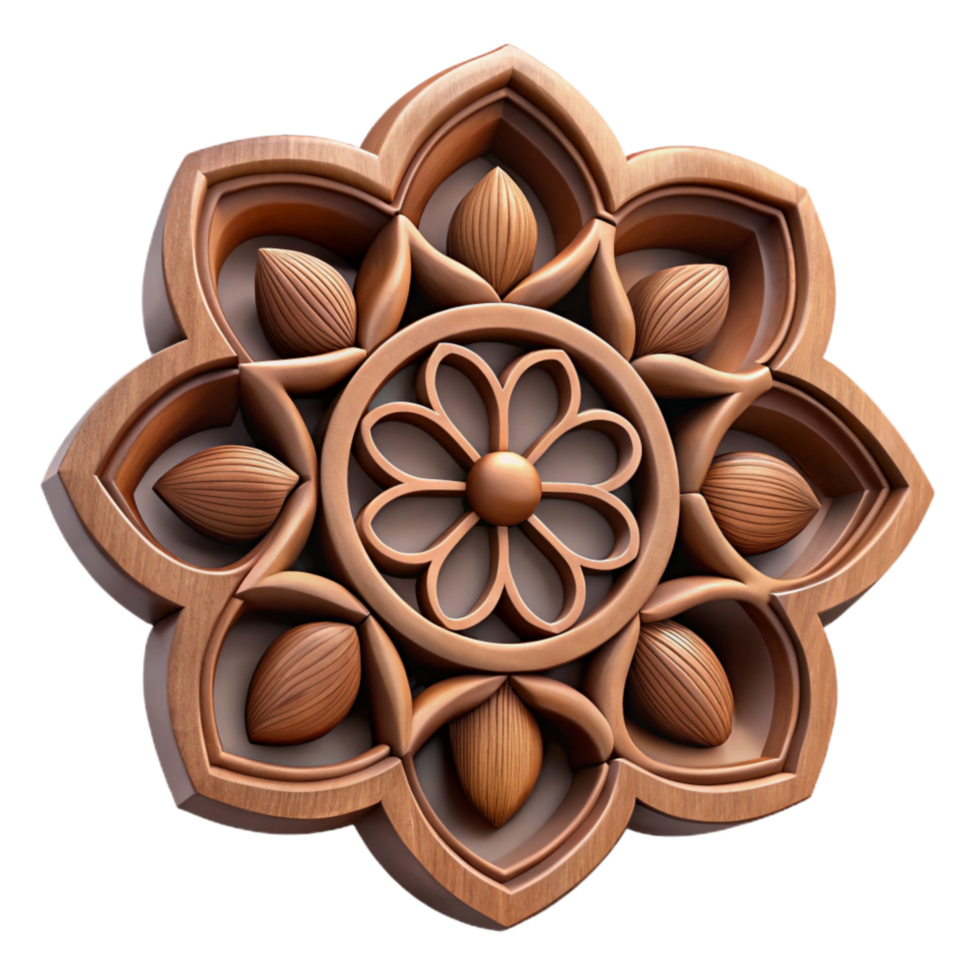 elegant modern Wooden Carving Floral Motif Cutout Element premium png