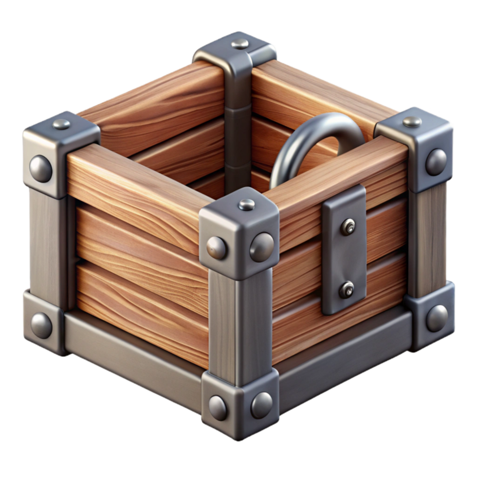 elegant artistic Wooden Crate with Metal Handles Transparent Background premium png