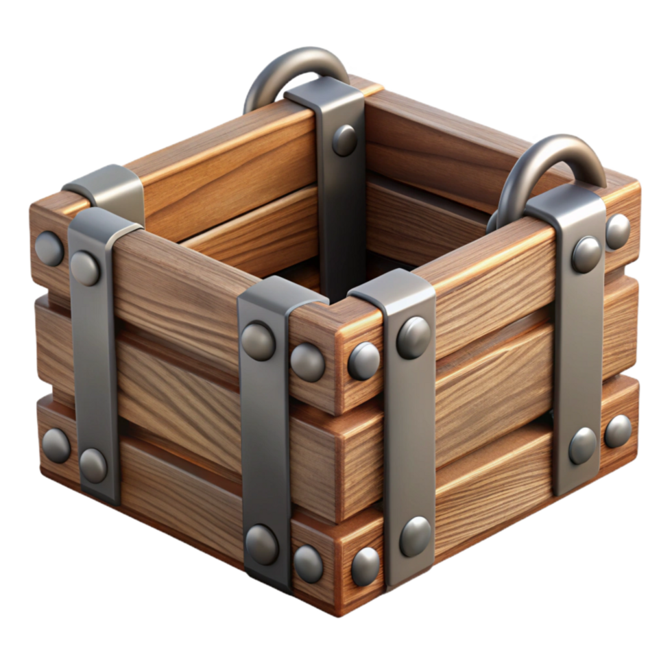magnificent rustic Wooden Crate with Metal Handles Transparent Background high resolution png