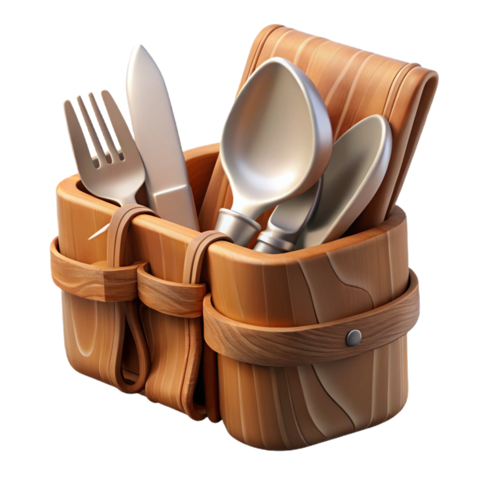 extraordinary abstract Wooden Cutlery Set with Cloth Napkin Isolated detailed png