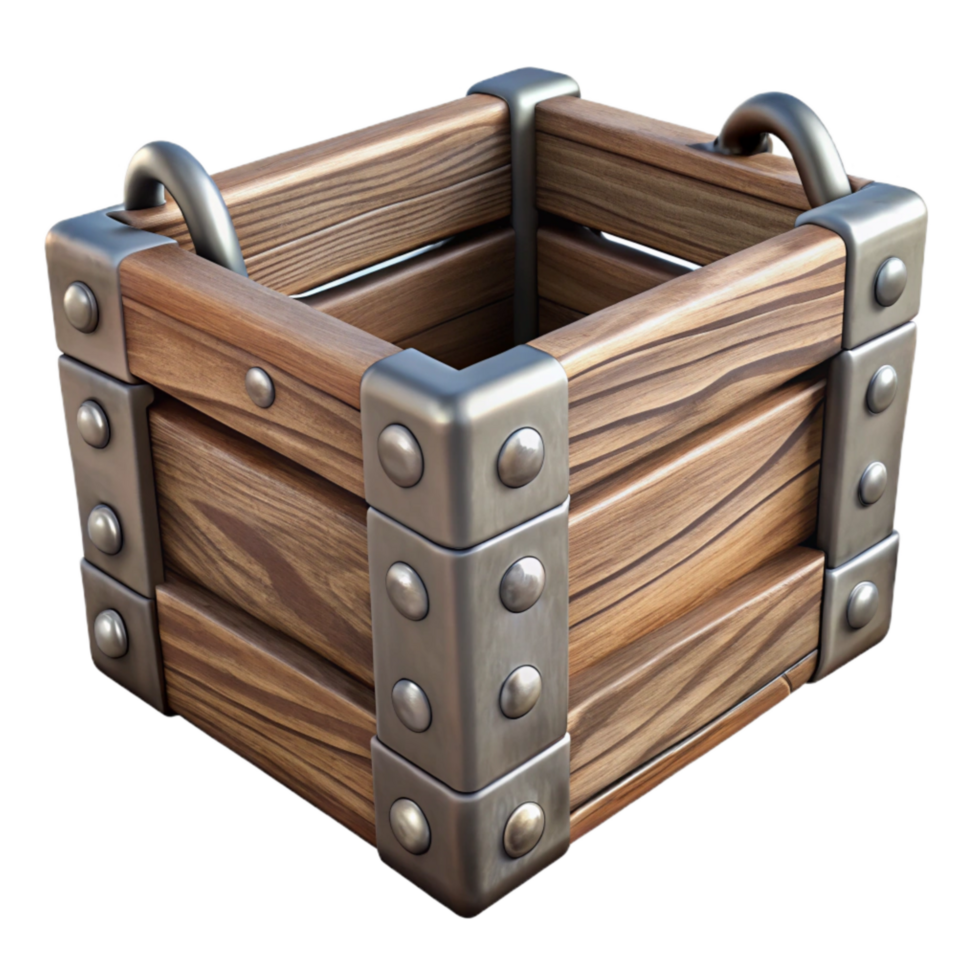 extraordinary minimalist Wooden Crate with Metal Handles Transparent Background high resolution png