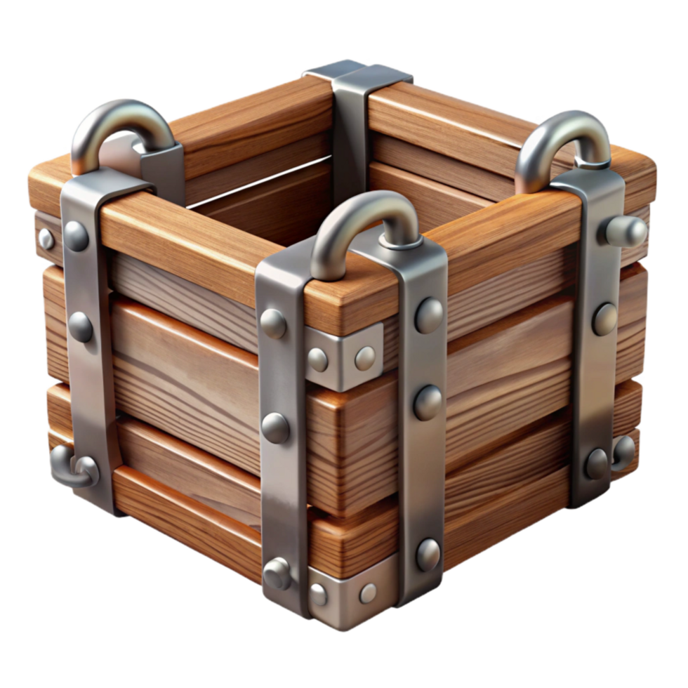 vibrant abstract Wooden Crate with Metal Handles Transparent Background genuine png