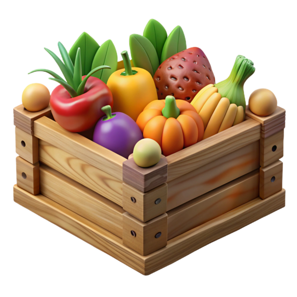 serene creative Wooden Crate with Vegetables Cutout Fresh Produce original png