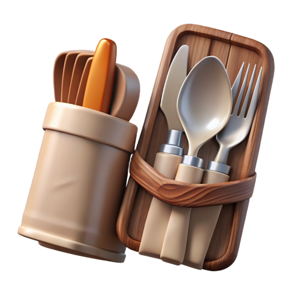 stunning modern Wooden Cutlery Set with Cloth Napkin Isolated genuine png