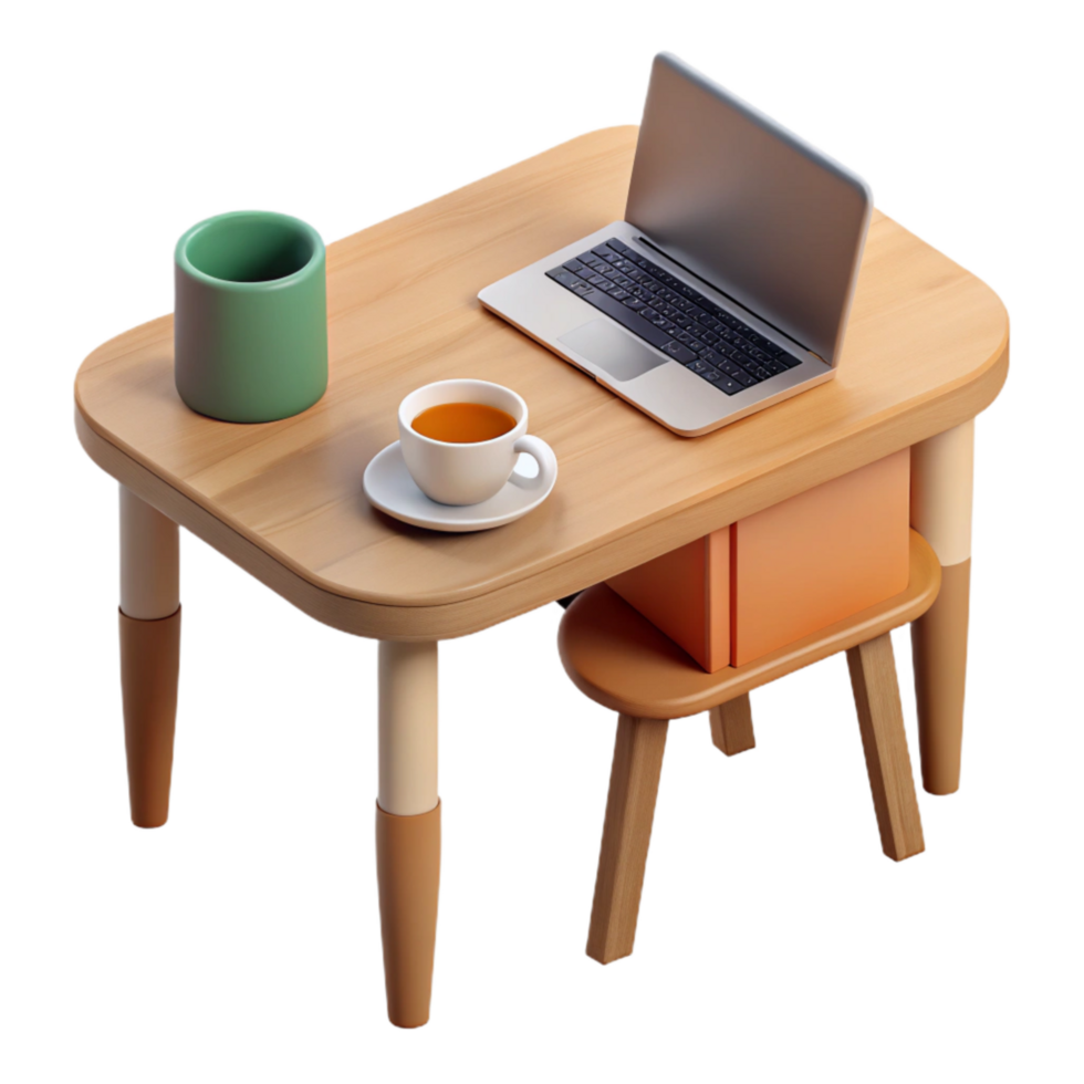 stunning rustic Wooden Desk with Laptop and Coffee Cup Transparent Element high resolution png