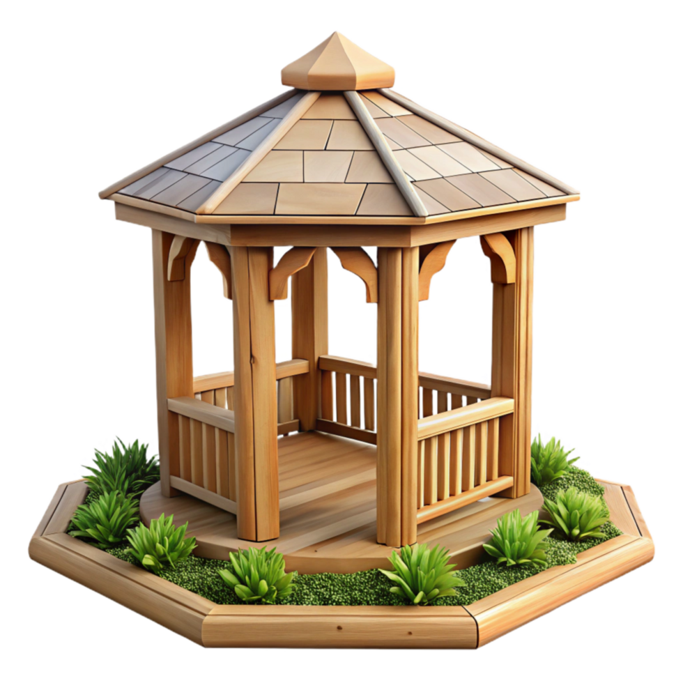 beautiful traditional Wooden Gazebo in Garden Transparent original png