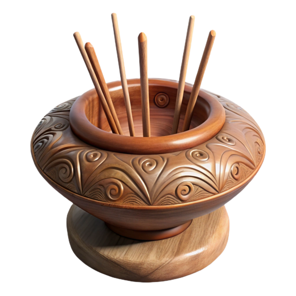 vibrant rustic Wooden Incense Holder Carved Design Cutout high resolution png