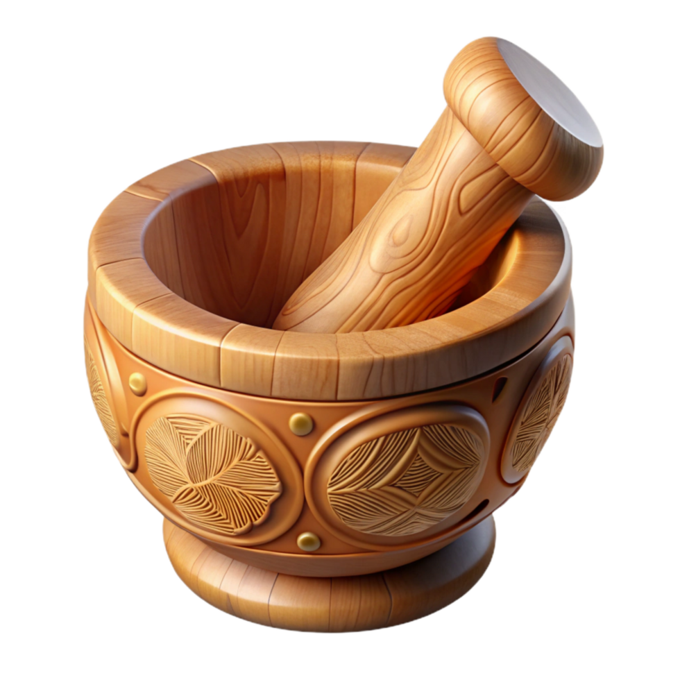 extraordinary classic Wooden Mortar and Pestle Carved Design Transparent Background authentic png