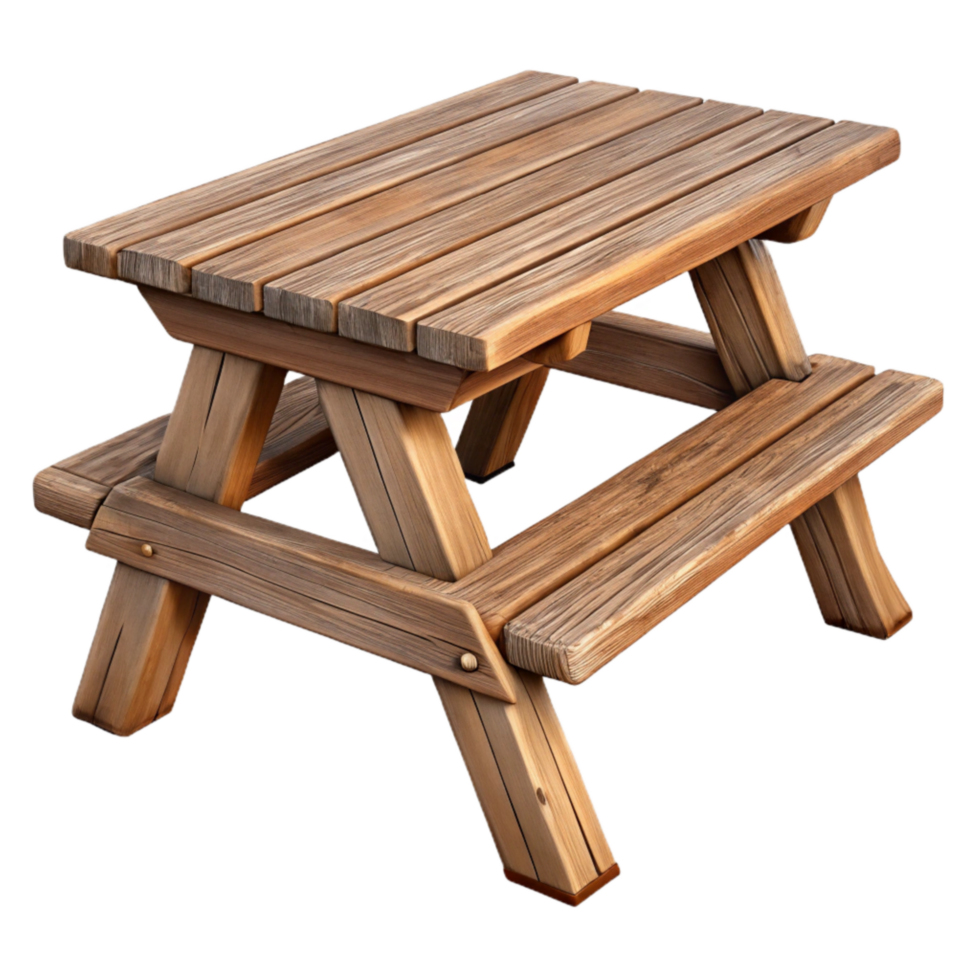 vibrant classic Wooden Picnic Table Side View Transparent Background original png