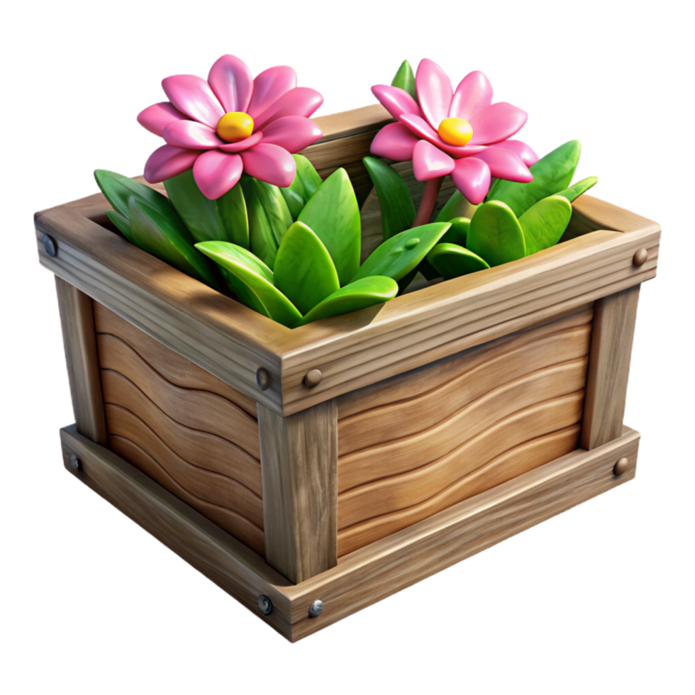 dramatic rustic Wooden Planter Box with Flowers Isolated exclusive png