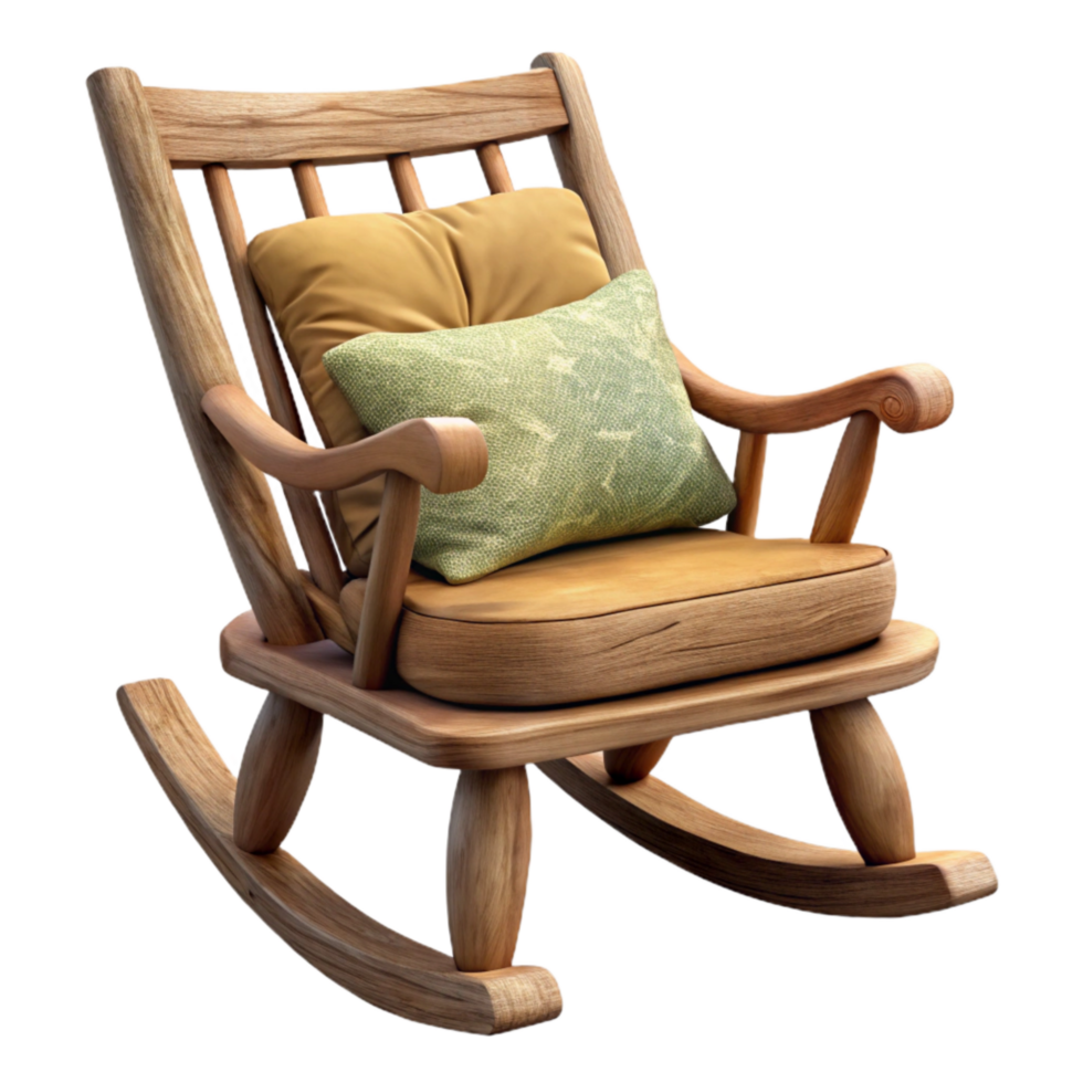 serene classic Wooden Rocking Chair Transparent Background with Side View premium png