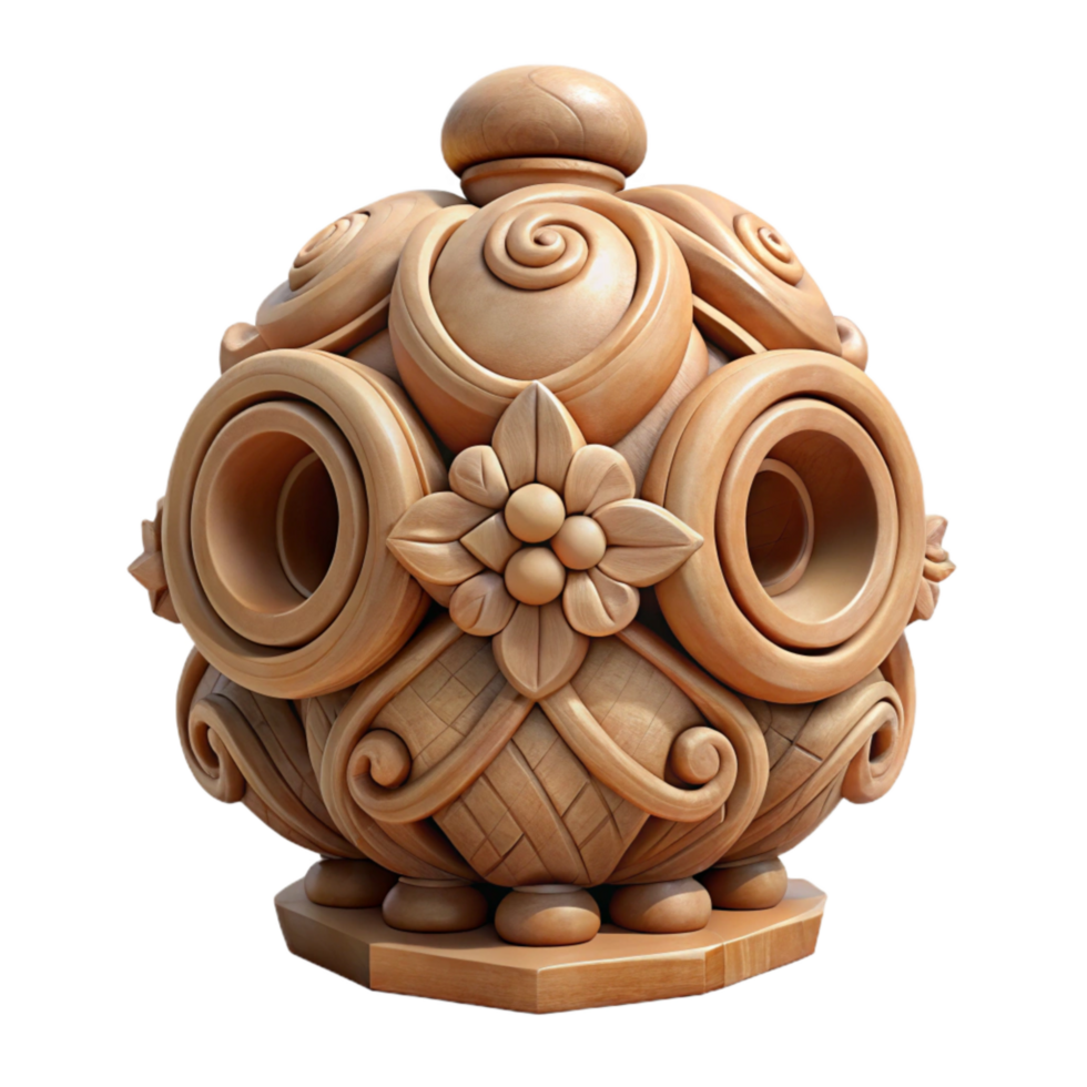 impressive modern Wooden Sculpture Intricate Carving Isolated Element detailed png