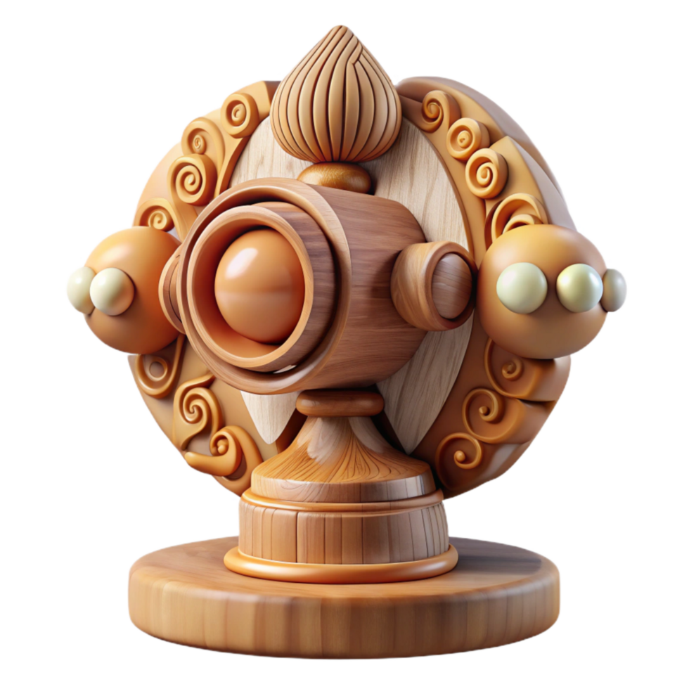 vibrant artistic Wooden Sculpture with Decorative Elements Transparent Background high quality png