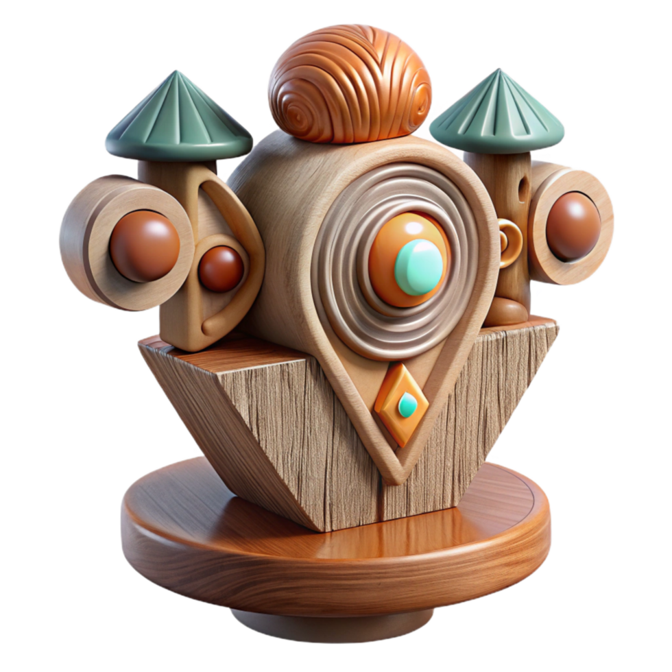elegant artistic Wooden Sculpture with Decorative Elements Transparent Background professional png