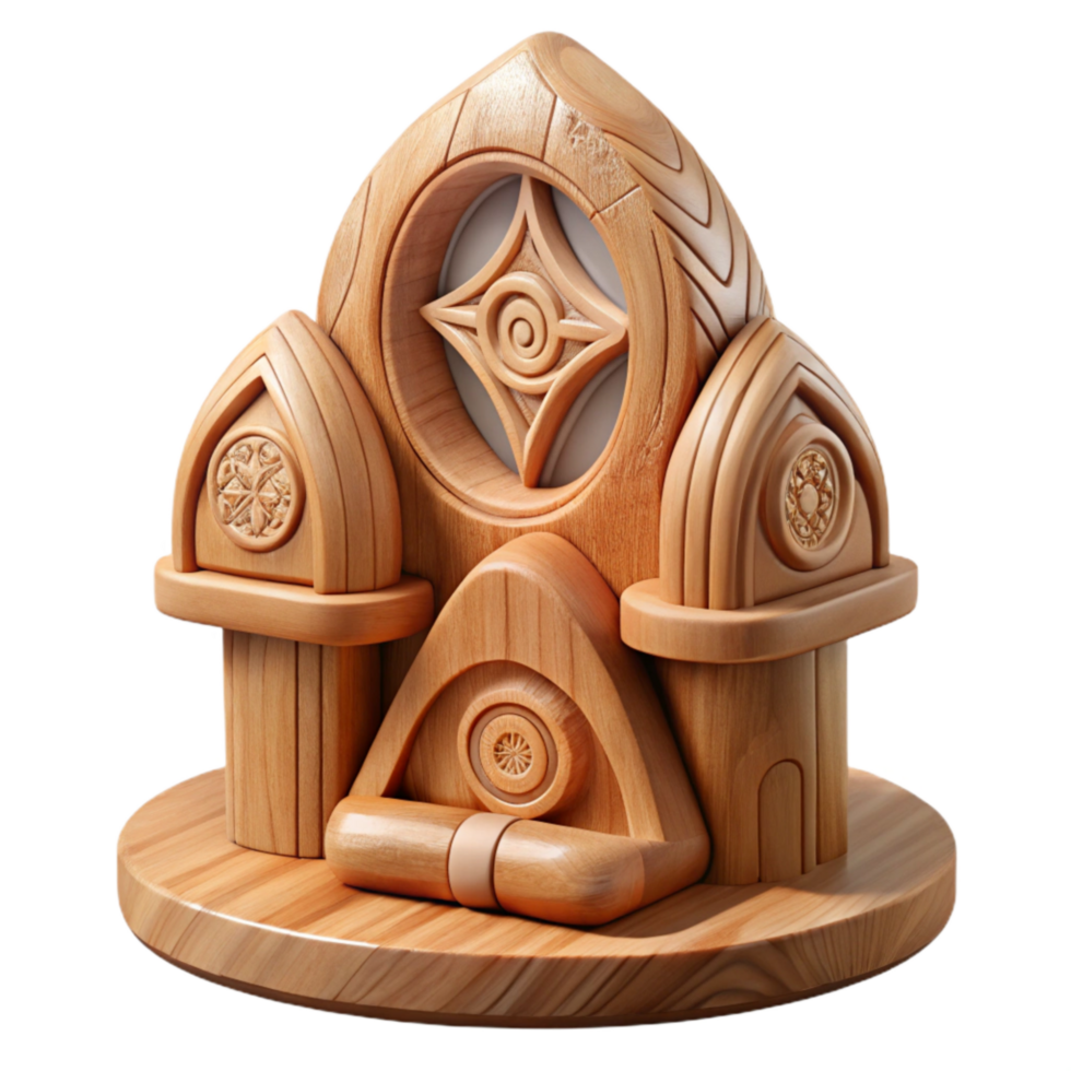 beautiful classic Wooden Sculpture with Symbolic Carvings Transparent Background genuine png