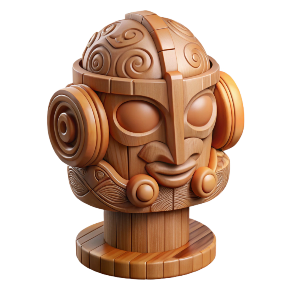 elegant abstract Wooden Sculpture with Traditional Carving Transparent Background professional png