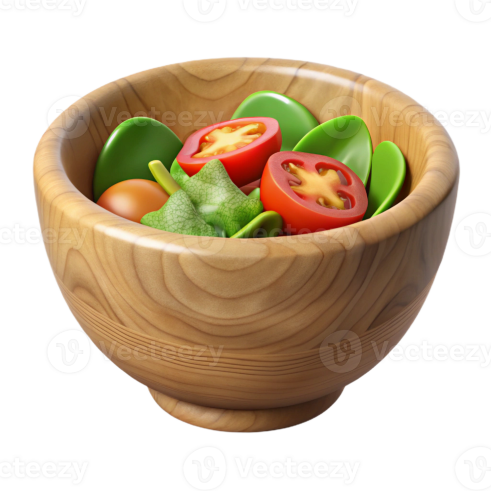 impressive creative Wooden Serving Bowl with Salad Isolated authentic png