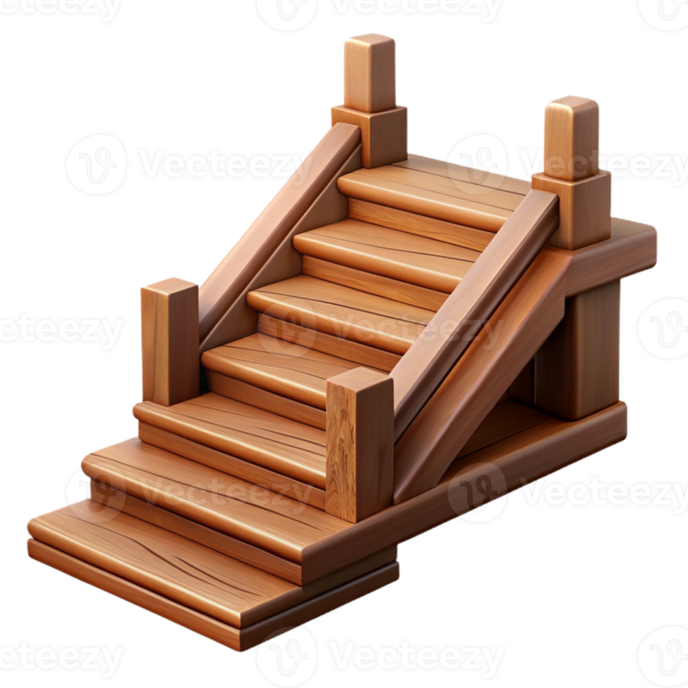 serene modern Wooden Staircase Cutout with Railing Detail high resolution png