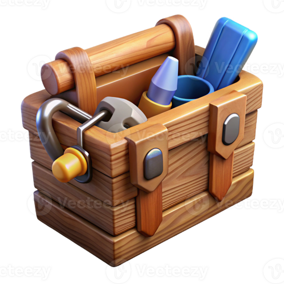 beautiful minimalist Wooden Toolbox with Tools Isolated original png