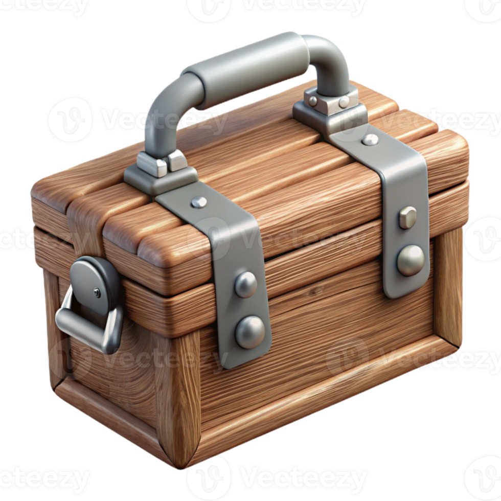 impressive traditional Wooden Toolbox with Metal Latches Isolated png