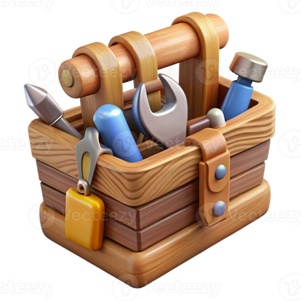 vibrant contemporary Wooden Toolbox with Tools Isolated original png