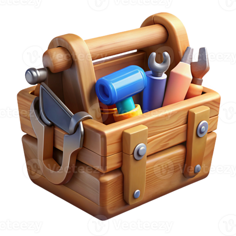 extraordinary minimalist Wooden Toolbox with Tools Isolated detailed png