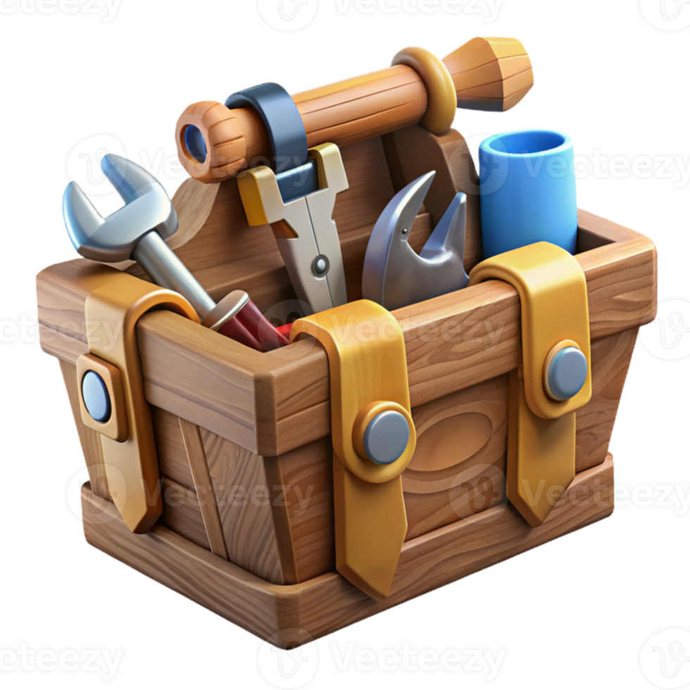 vibrant modern Wooden Toolbox with Tools Isolated detailed png