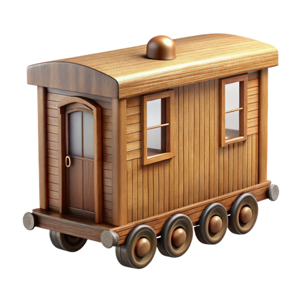 impressive contemporary Wooden Toy Train Caboose Side View Isolated Cutout detailed png
