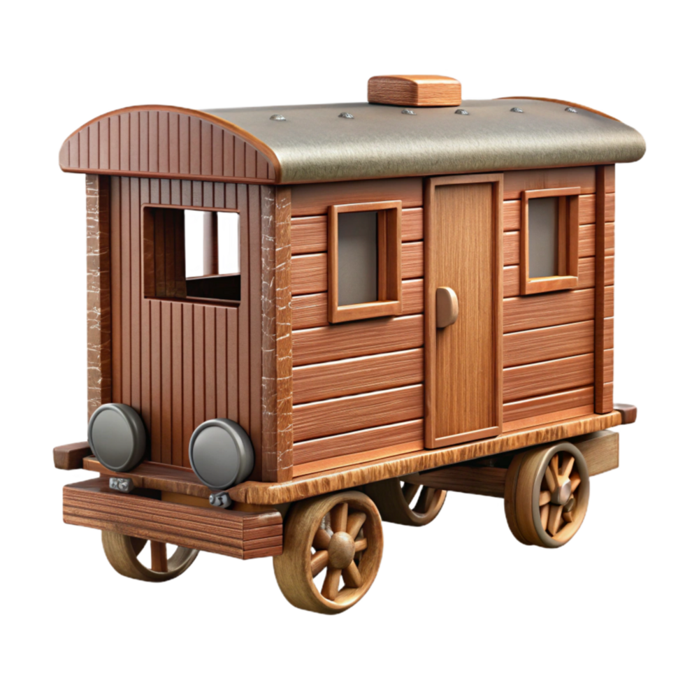 elegant abstract Wooden Toy Train Caboose Side View Isolated Cutout premium png