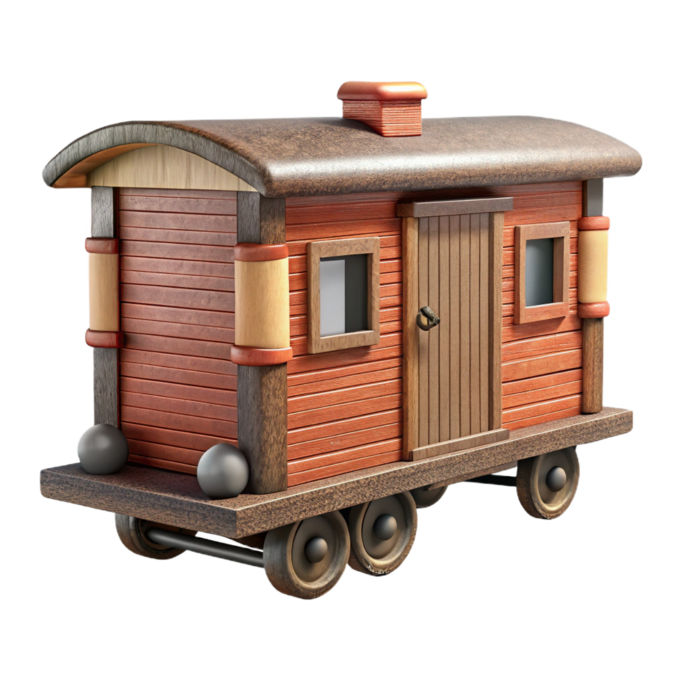 stunning rustic Wooden Toy Train Caboose Side View Isolated Cutout premium png