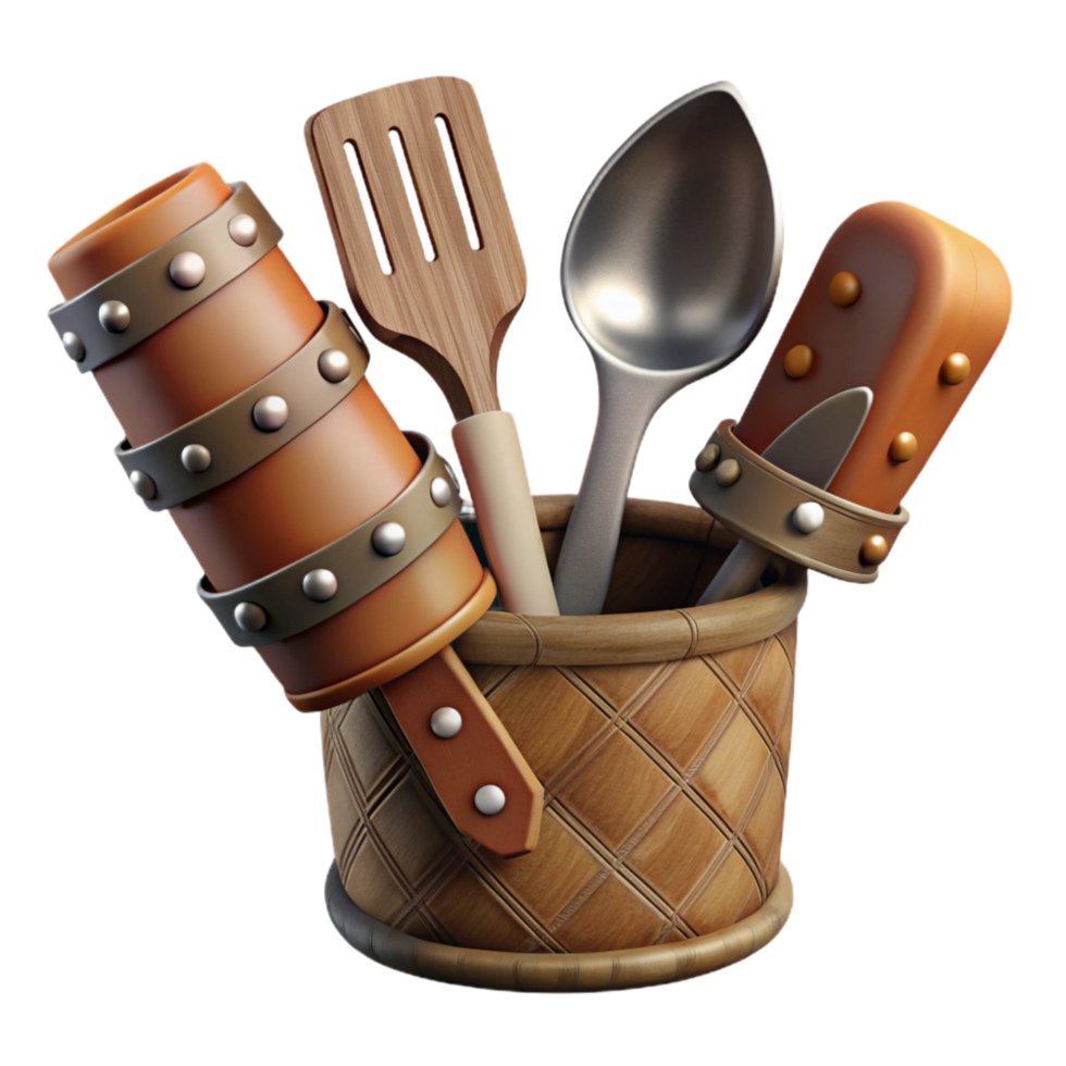 serene creative Wooden Utensil Set with Cloth Pouch Cutout high quality png