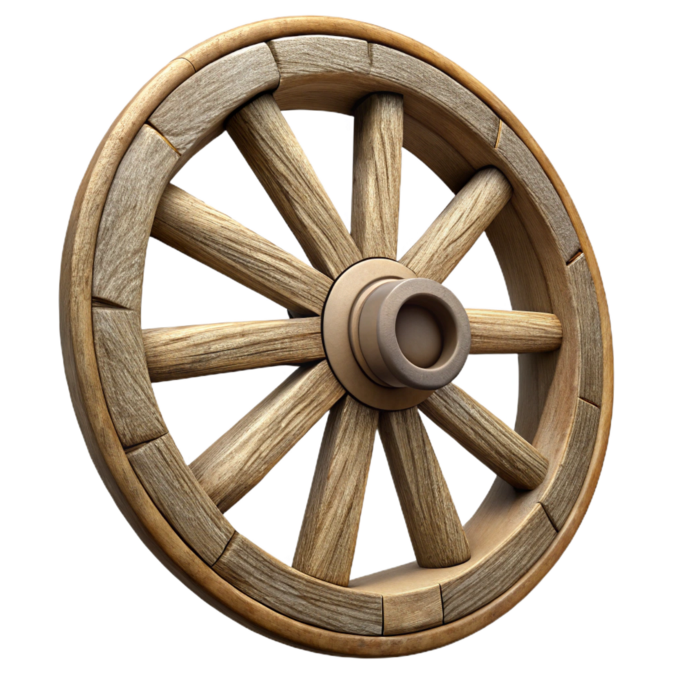 serene artistic Wooden Wagon Wheel Isolated on Transparent Background png