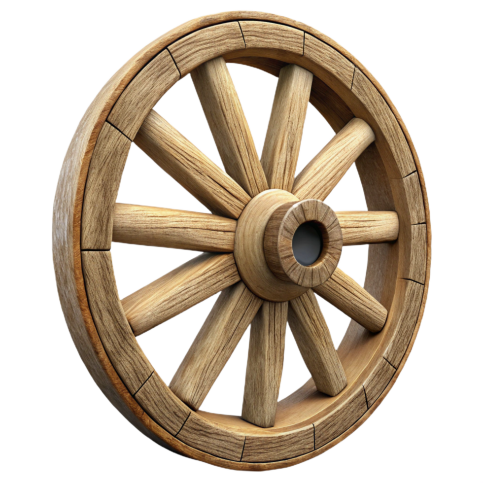 dramatic minimalist Wooden Wagon Wheel Side View Cutout detailed png