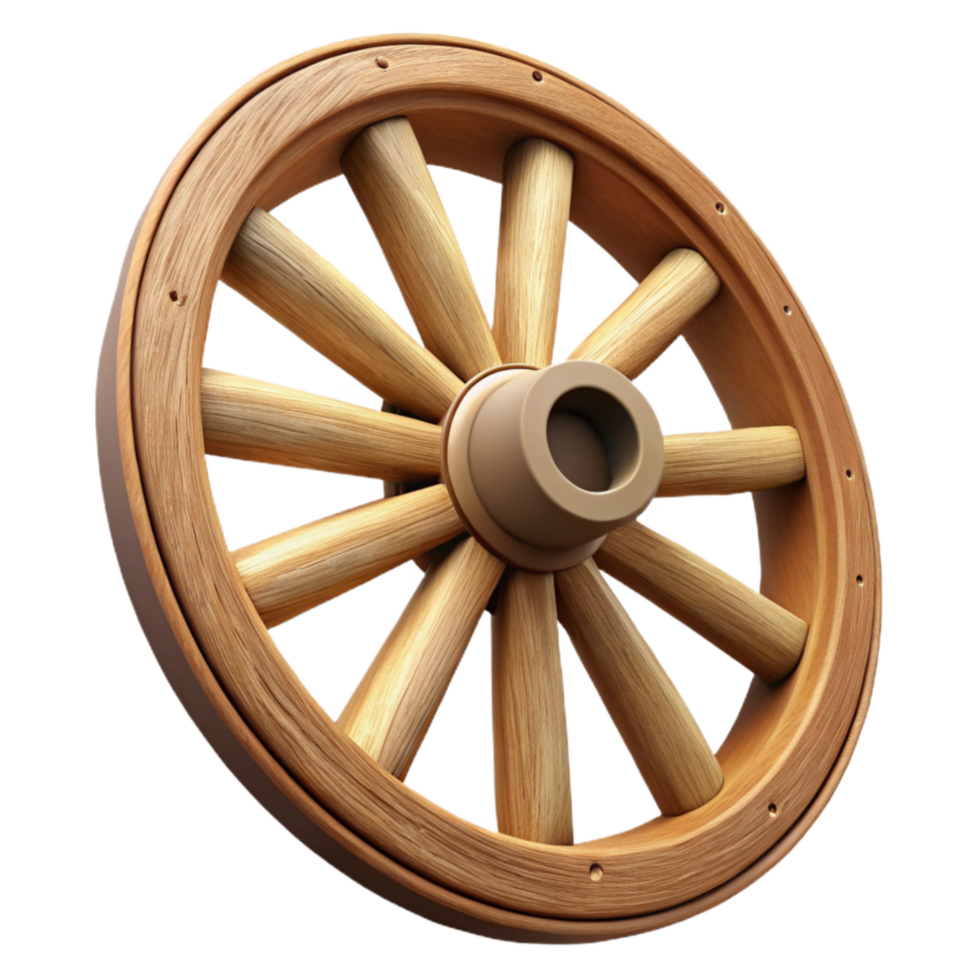 beautiful vintage Wooden Wagon Wheel with Spokes Cutout on Transparent Background high quality png