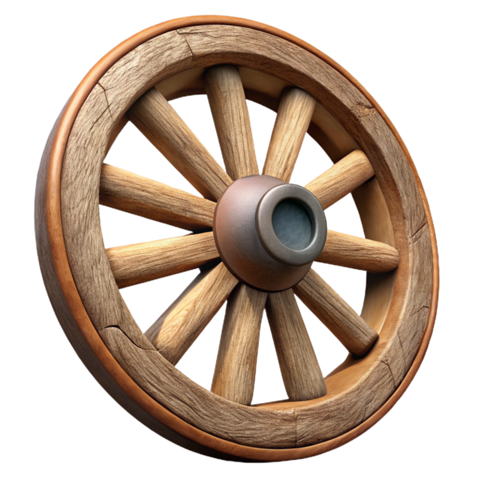 dramatic minimalist Wooden Wagon Wheel Side View Cutout authentic png