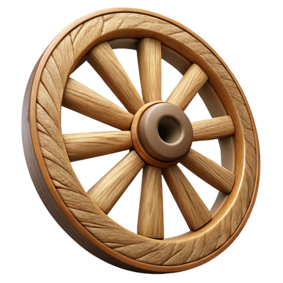 magnificent minimalist Wooden Wagon Wheel with Spokes Cutout on Transparent Background detailed png