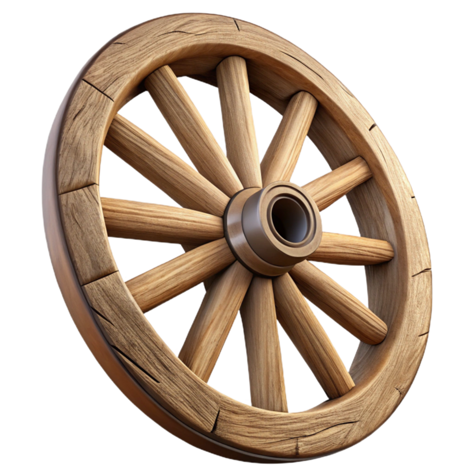 beautiful modern Wooden Wagon Wheel with Spokes Cutout on Transparent Background detailed png
