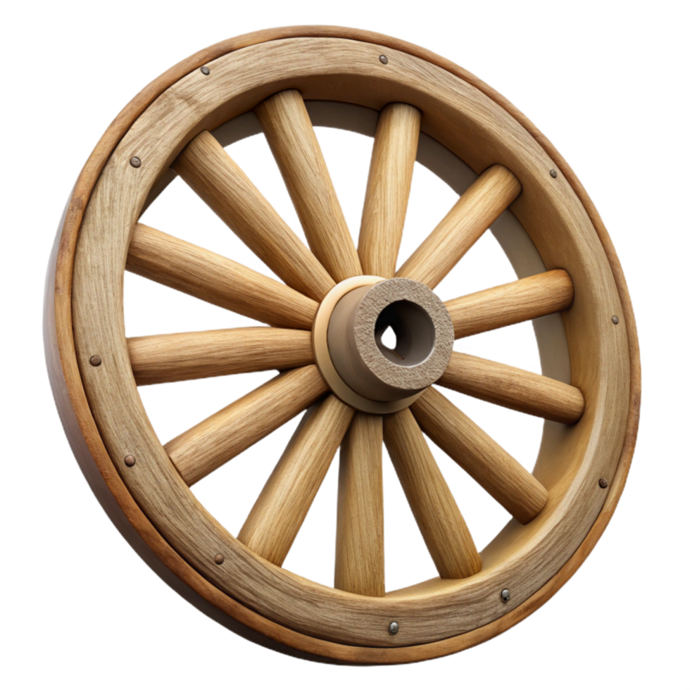 vibrant artistic Wooden Wagon Wheel with Spokes Cutout on Transparent Background premium png