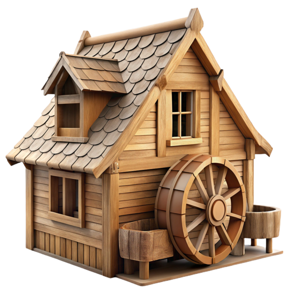 impressive modern Wooden Watermill Side View Isolated high resolution png