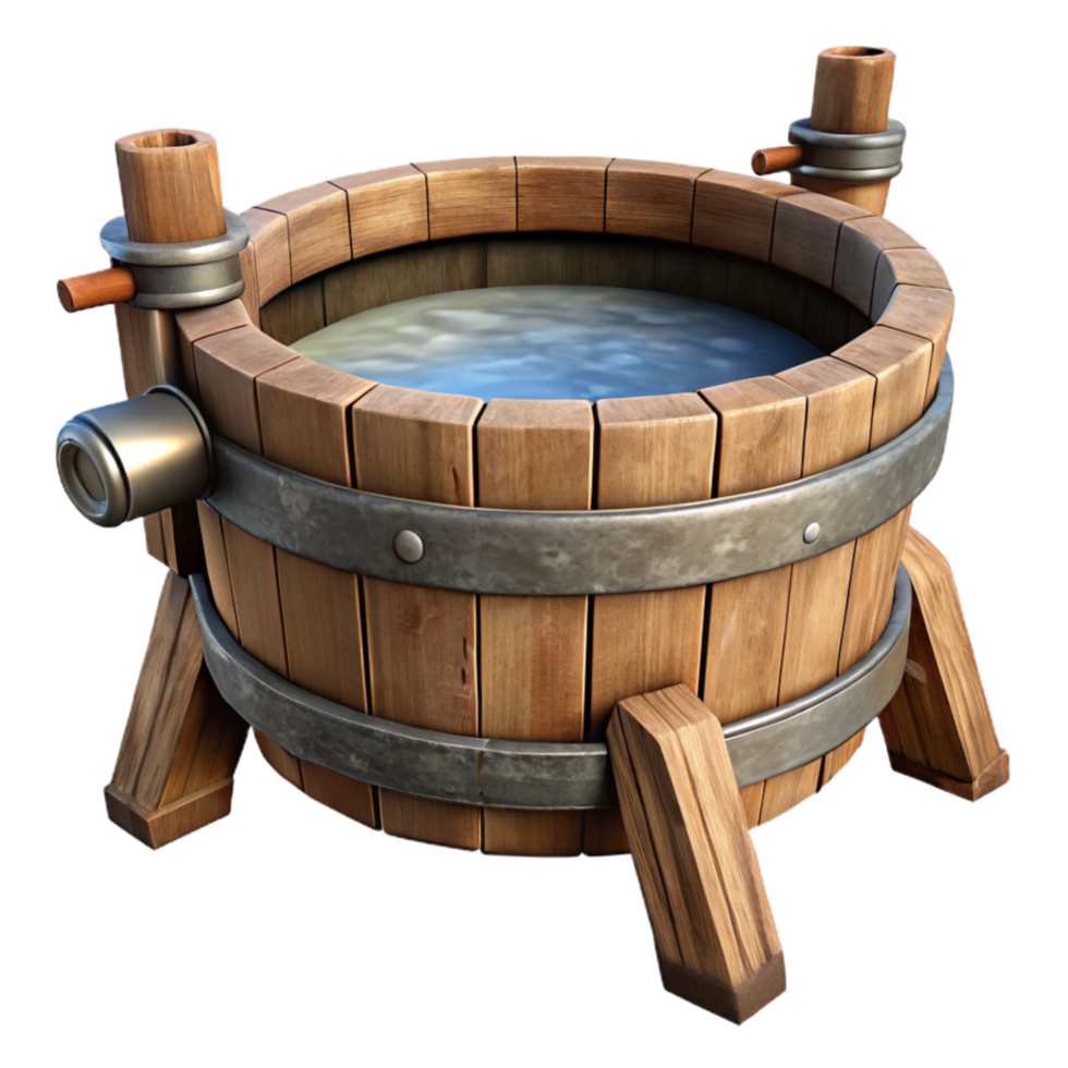 serene creative Wooden Water Trough Isolated with Worn Texture exclusive png