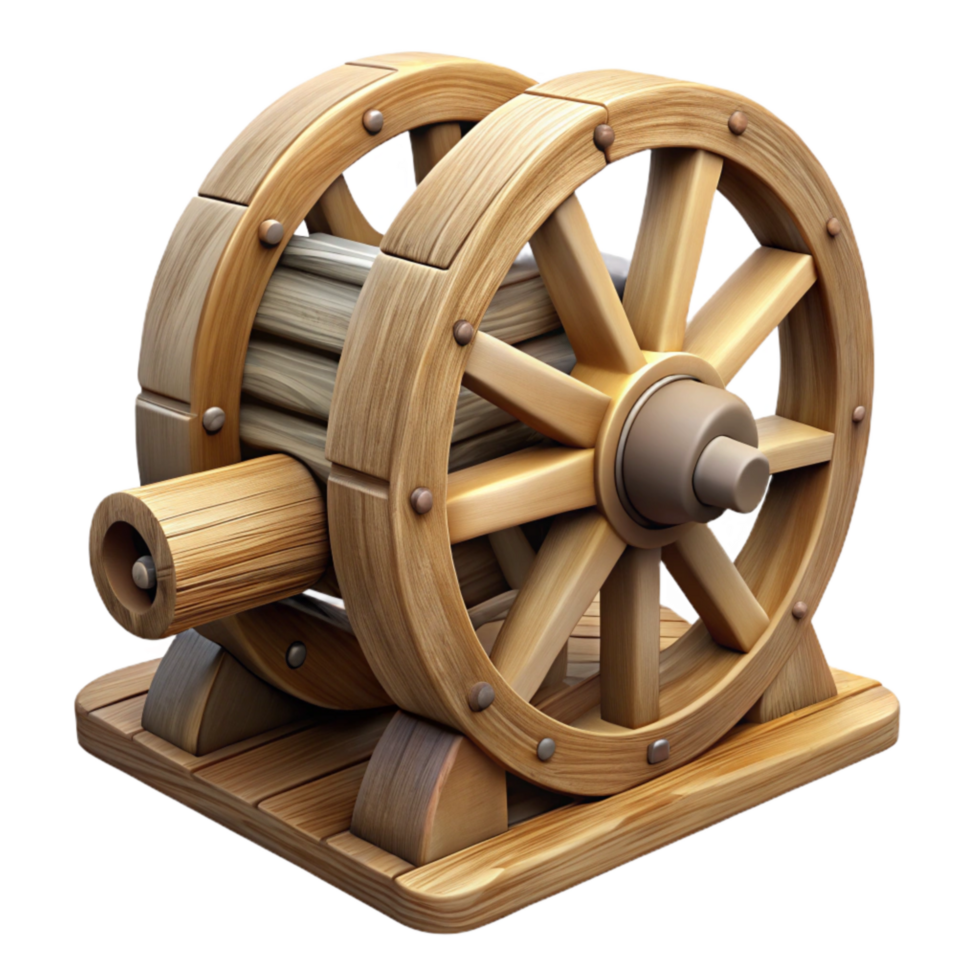 serene abstract Wooden Watermill Wheel Isolated genuine png