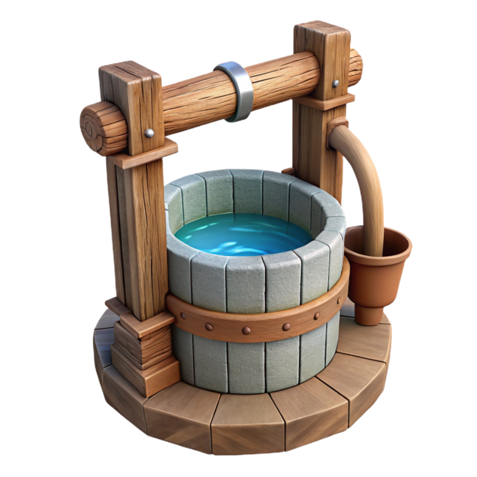 vibrant creative Wooden Water Trough Spout Isolated with Worn Texture detailed png