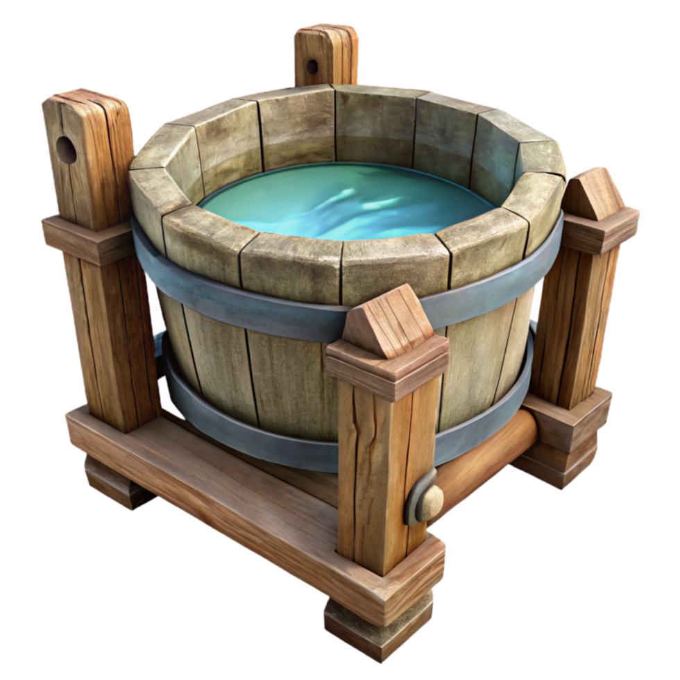 beautiful minimalist Wooden Water Trough Rustic Texture Transparent Background genuine png