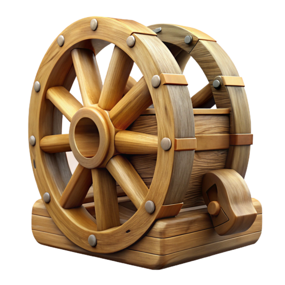 magnificent modern Wooden Water Wheel Side View Isolated Element high resolution png