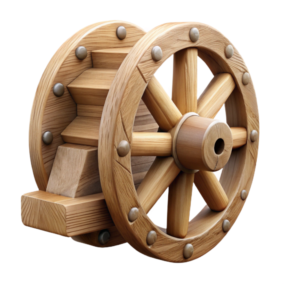 vibrant artistic Wooden Water Wheel Side View Isolated Element detailed png