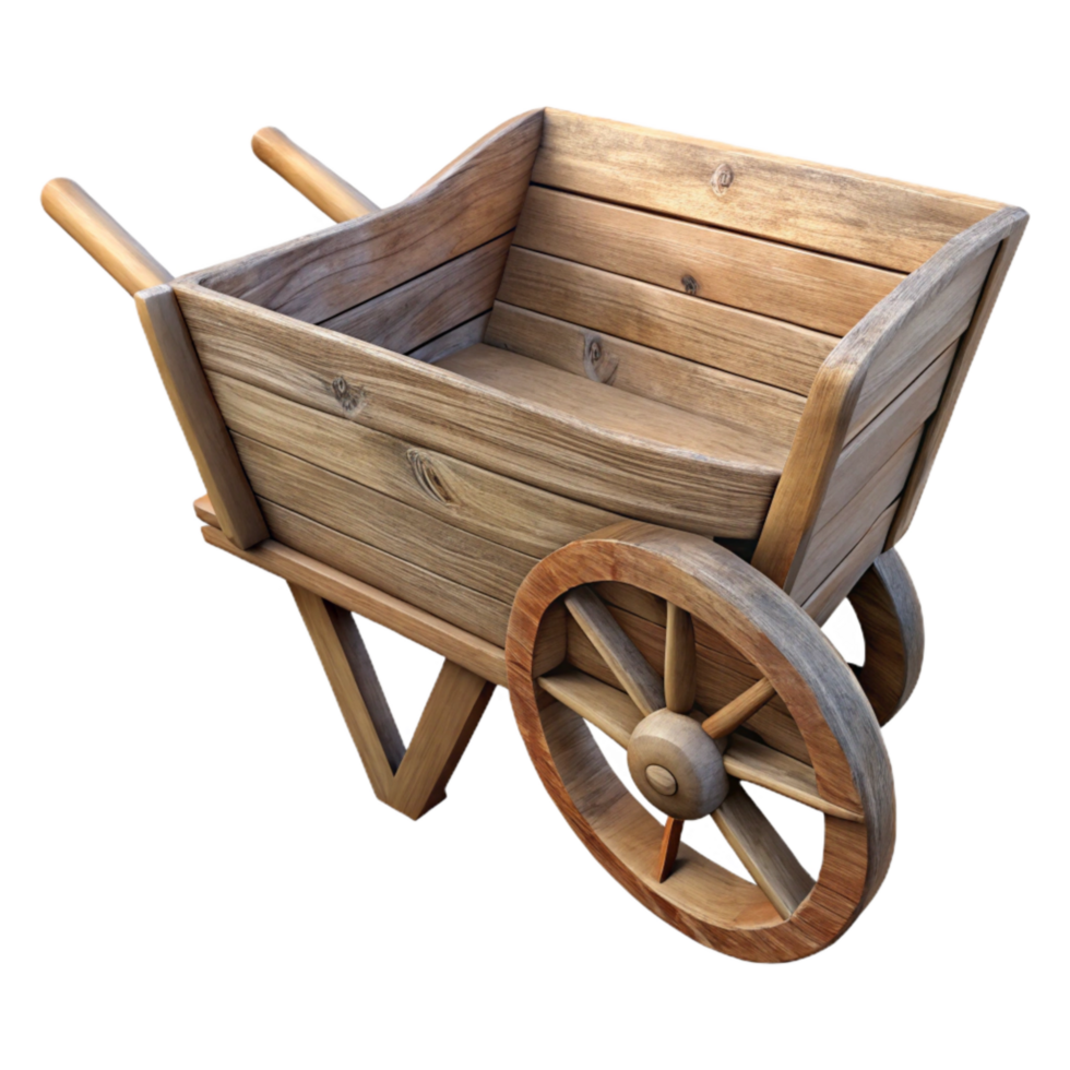 serene minimalist Wooden Wheelbarrow Isolated Side View authentic png