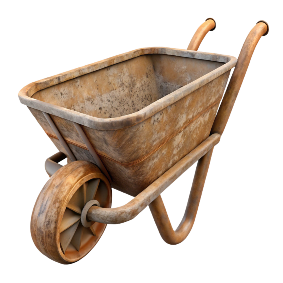elegant artistic Wooden Wheelbarrow Cutout with Rusty Metal png